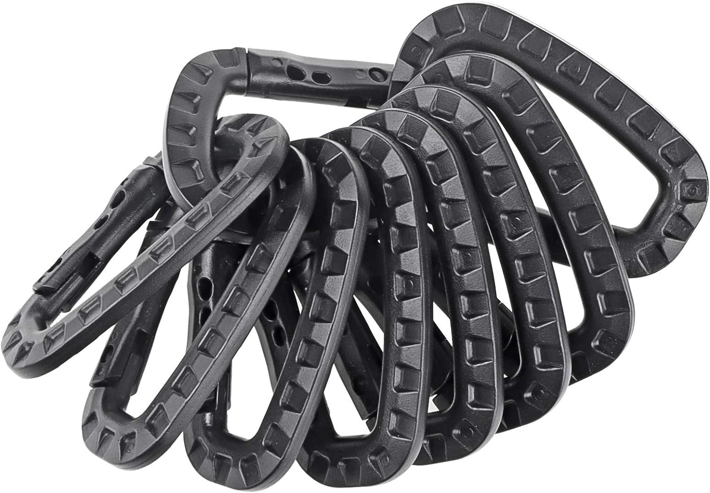 Nxtop Tactical Carabiner Keychain - 10 Pack Hard Polymer Carabiners D Rings Light Weight Spring Snap Gear Clip Utility Hooks Backpack Hanging Buckle for Outdoor Travelling Camping Hiking Fishing Black