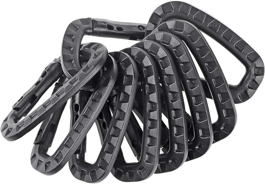 Nxtop Tactical Carabiner Keychain - 10 Pack Hard Polymer Carabiners D Rings Light Weight Spring Snap Gear Clip Utility Hooks Backpack Hanging Buckle for Outdoor Travelling Camping Hiking Fishing Black
