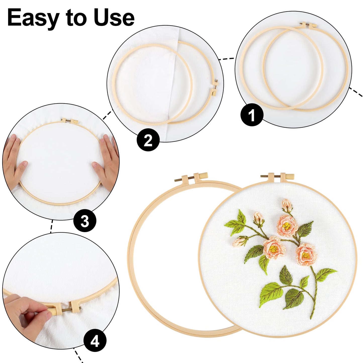 6 Pcs Embroidery Hoop 6 Size, Round Plastic Cross Stitch Hoop with 16 Needles (3.6In to 10.7 in), Small Embroidery Hoop, Cross Stitch Hoops and Frames, Suitable for Embroidery, Craft Sewing