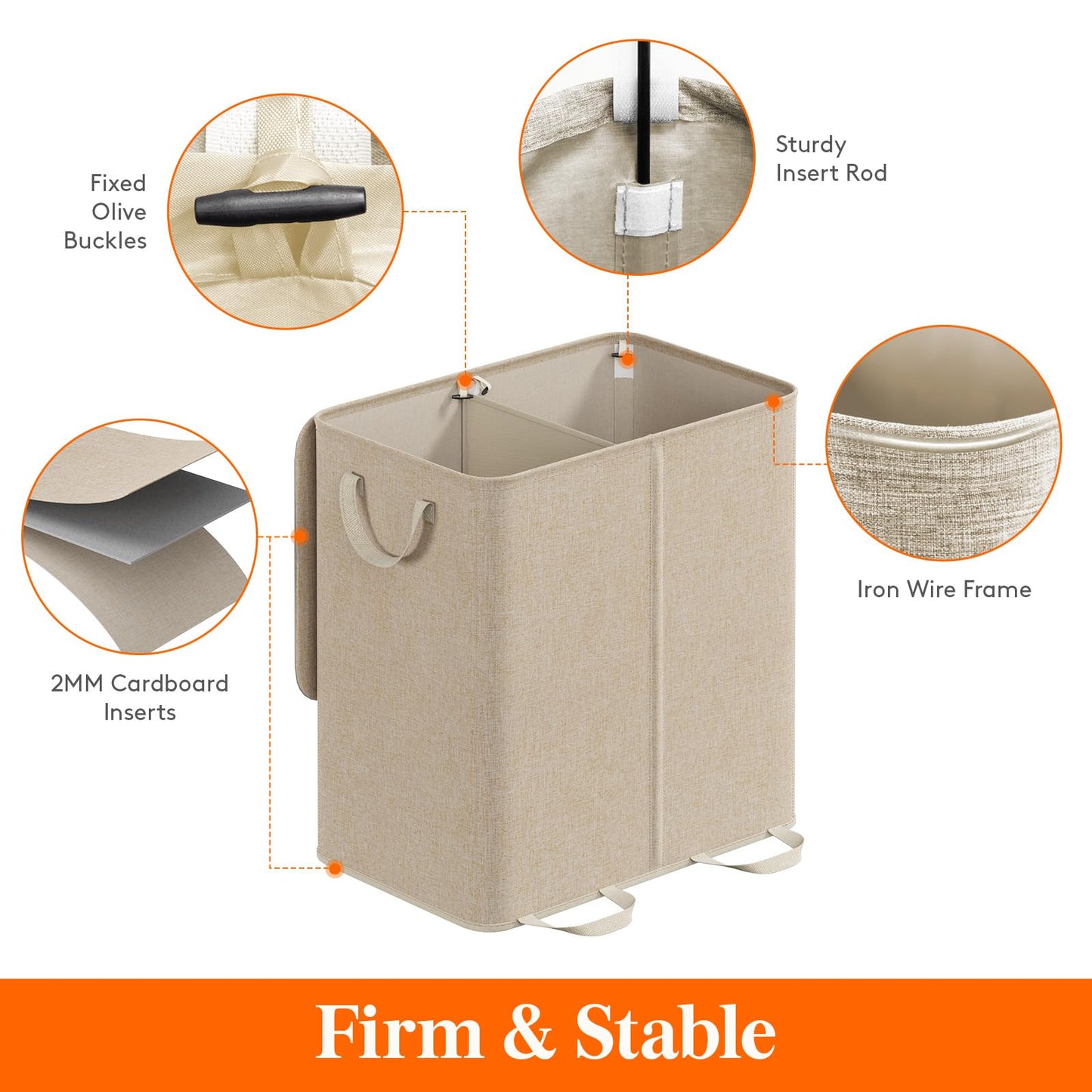 Lifewit Double Laundry Hamper with Lid and Removable Laundry Bags, Large Collapsible 2 Dividers Dirty Clothes Basket with Handles for Bedroom, Laundry Room, Closet, Bathroom, College, 136L Beige