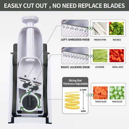 ONCE FOR ALL Upgrade Safe Mandoline Slicer Plus, Adjustable Vegetable Food Chopper Potato Fries French Fry Cutter, Detachable Blade, Kitchen Chopping Artifact, New Kitchen Gift (DarkGray)