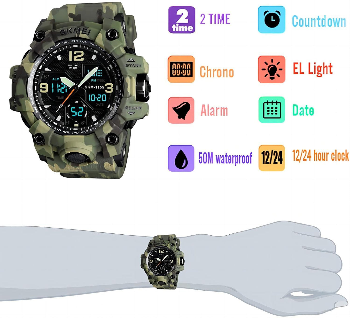 MJSCPHBJK Men's Watches Sports Outdoor Waterproof Military Tactical Watch Date Multi Function LED Alarm Stopwatch Watches for Men