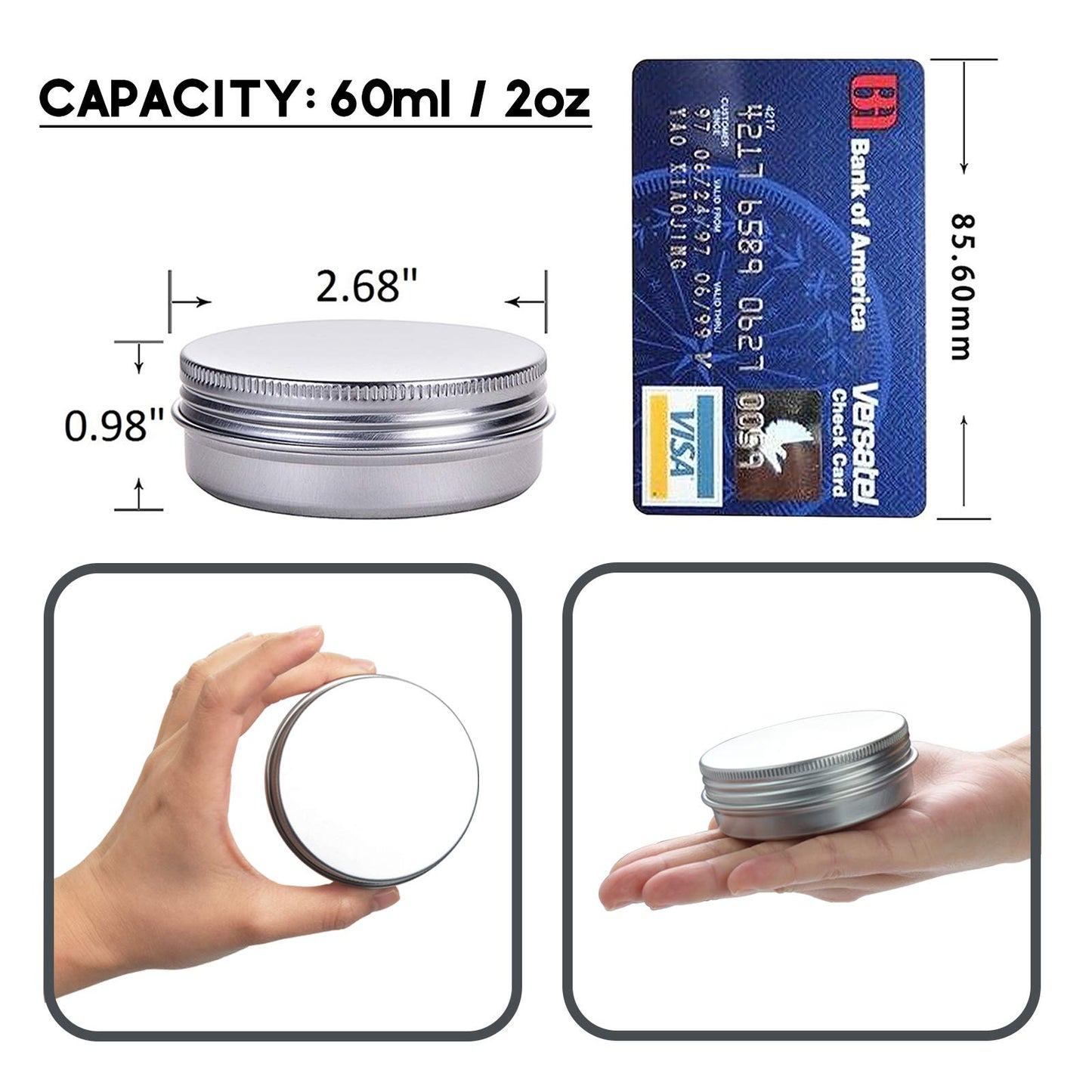 2 oz/60ml 24 Pack Aluminum Balm Tins For Pill Storage, Jar Containers with Screw Thread Lid for Lip Balm, Cosmetic, Candles, Aluminum Tin Cans Containersor for Salve and Spices