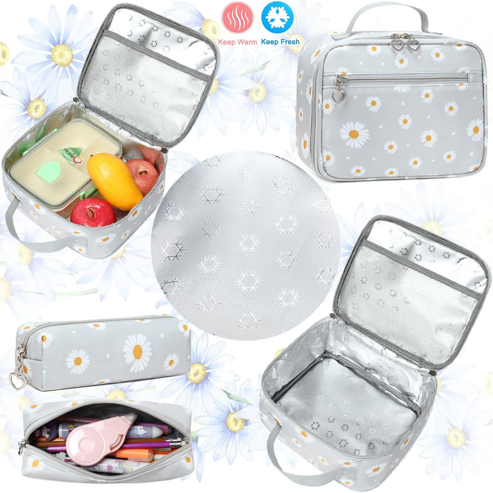 Girls Backpack with Lunch Box 3pcs Daisy Backpack Set for Kids Girls School Backpack for Primary Middle School Bookbag