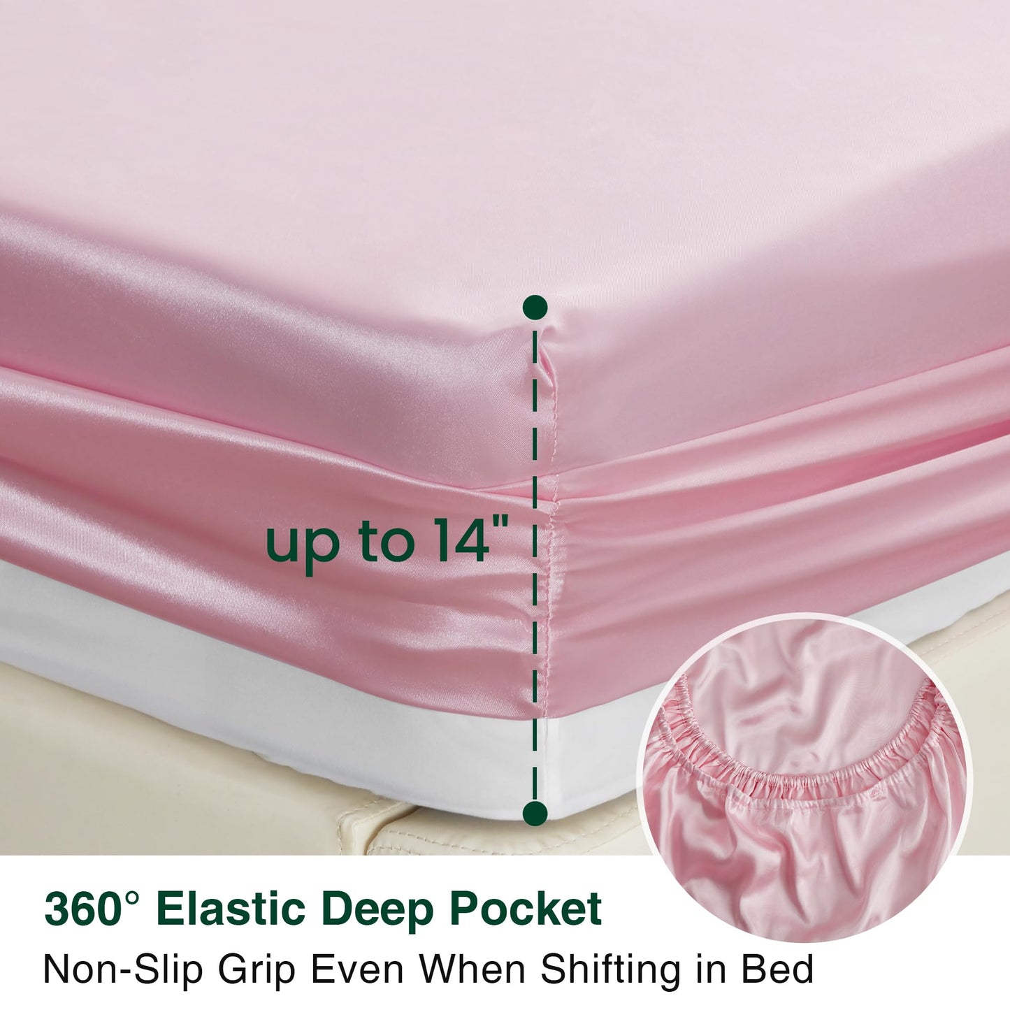 Love's cabin Satin Queen Sheets Set - 4 Piece Pink Silky Bed Sheets Set with Deep Pocket, Luxury Silk Feel Satin Queen Size Sheet Set (1 Flat Sheet,1 Fitted Sheet,2 Pillow Cases)