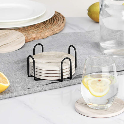 LIFVER Coasters Set of 6, Coasters for Drinks Absorbent Stone with Holder, Black Marble Style Ceramic Drink Coaster for Tabletop Protection, Coffee Table Decor Ideal for Home Decor House Warming Gifts