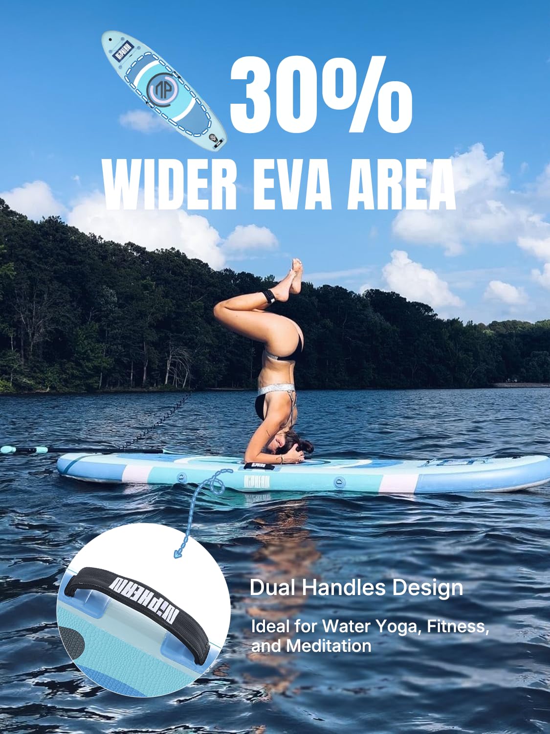 Niphean Inflatable Stand up Paddle Board with StabilTrac Fin, 400LBS Capacity & Wide EVA Inflatable Paddle Boards for Adults & Youth, Lightweight SUP Board for Yoga & Fitness with Easy-Carry Strap