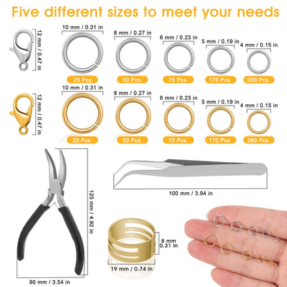 Anezus Jump Rings for Jewelry Making Supplies and Necklace Repair with Jump Ring Pliers and Open Jump Ring(1200Pcs Silver and Gold)