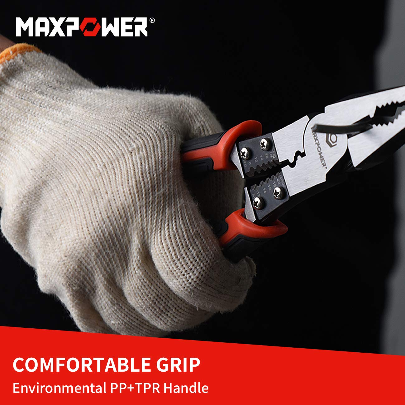 MAXPOWER 3-in-1 Multifunctional Pliers Set, Wire Stripper, Crimper, Cutter, Long Nose Pliers, Diagonal Side Cutters, Linesman Plier - 8 inch