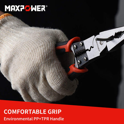 MAXPOWER 3-in-1 Multifunctional Pliers Set, Wire Stripper, Crimper, Cutter, Long Nose Pliers, Diagonal Side Cutters, Linesman Plier - 8 inch