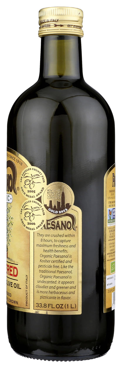 Paesanol ORGANIC UNFILTERED Extra Virgin Olive Oil 33.8 Fl Oz Glass