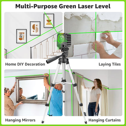 Laser Level with Tripod, Huepar 100Ft Self Leveling Green Cross Line DIY Laser Leveler Tool for Picture Hanging Floor Tile Wall Home Renovation, Gift for Him Father Husband Boyfriend (25.6in Tripod)