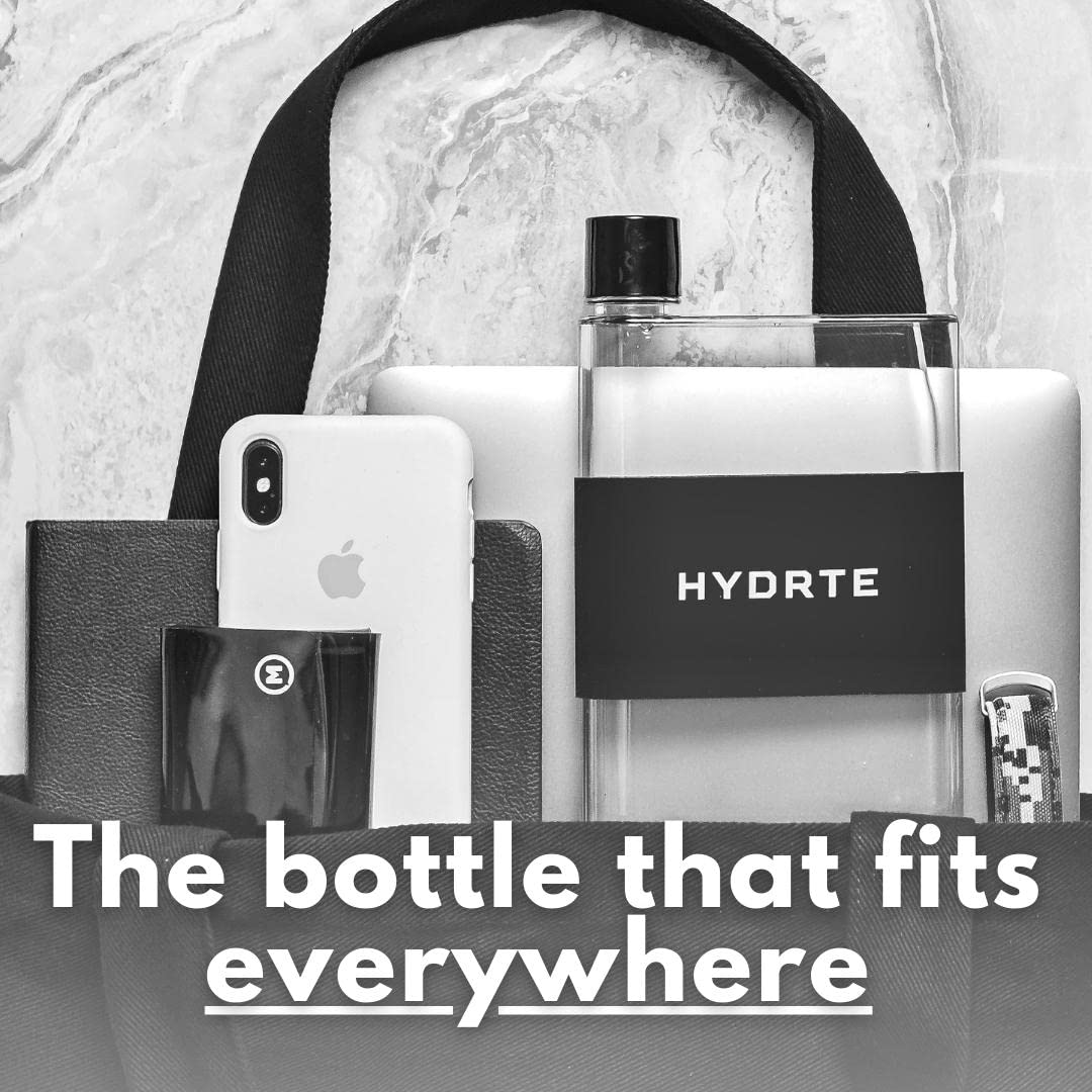 Hydrte Flat Water Bottle 11.8 oz, Leak Proof and Slim Design, The Purse Water Bottle, Cute Water Bottles made for Women and Men, BPA Free Square