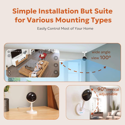 owltron Indoor Security Camera, 2K Cameras for Home Security with Motion Detection, Pet Cam & Baby Monitor with Night Vision, 2.4 GHz WiFi Two-Way Talk, Cloud/SD Storage, Works with Alexa