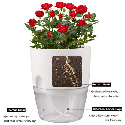 JFMAMJ Plant and Flower Pot Set, 5 Pack 6/4.1/3.2 Inch Self Watering Pots for Indoor Plants Wicking Pots, Modern Decorative Planter Pot for House Plants, Aloe, Herbs, African Violets, Succulents