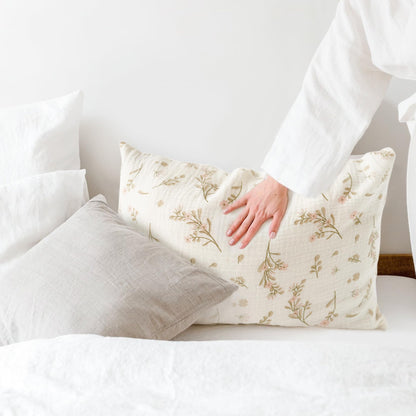 Konssy Muslin Toddler Pillowcase for 13x18 Pillow, 2 Pack Soft & Breathable Cotton Toddler Pillow Case, 100% Cotton Travel Pillow Covers for Baby Kids (Floral, Pink)