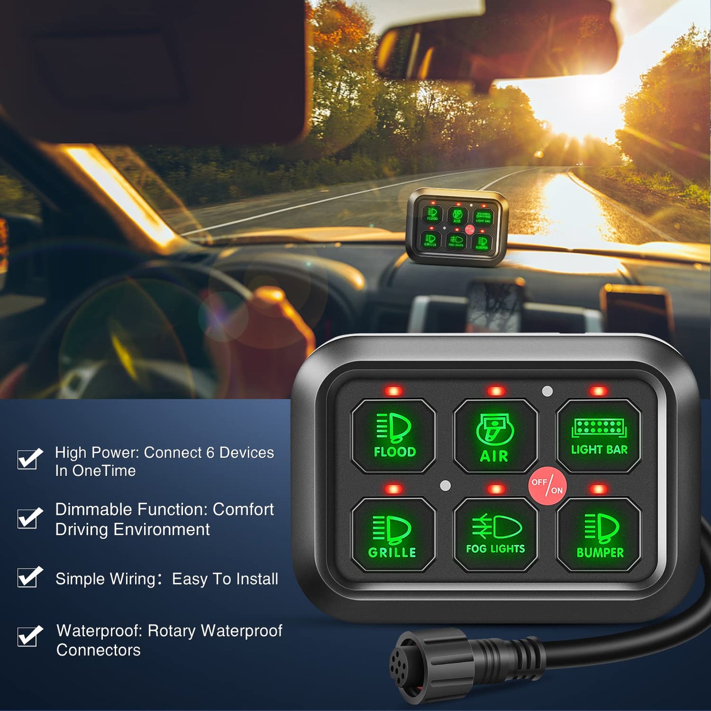 Nilight 6 Gang Switch Panel Universal Circuit Control Relay System with Fuse Wiring Harness Automatic Dimmable ON-Off LED Switch Pod for Cars Trucks Boats ATV UTV SUV, 2 Years Warranty