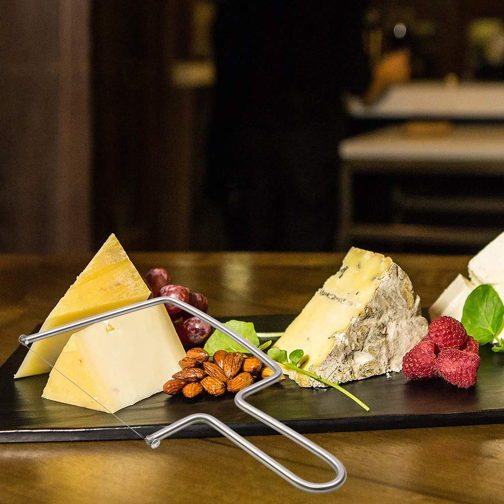 Aeon Design Cheese Slicer/Cutter With Extra 2 Wires-Easy And Fast Cutting Hard Or Semi Hard Block Cheeses-Stainless Steel Kitchen Tool-Long Lasting Wires