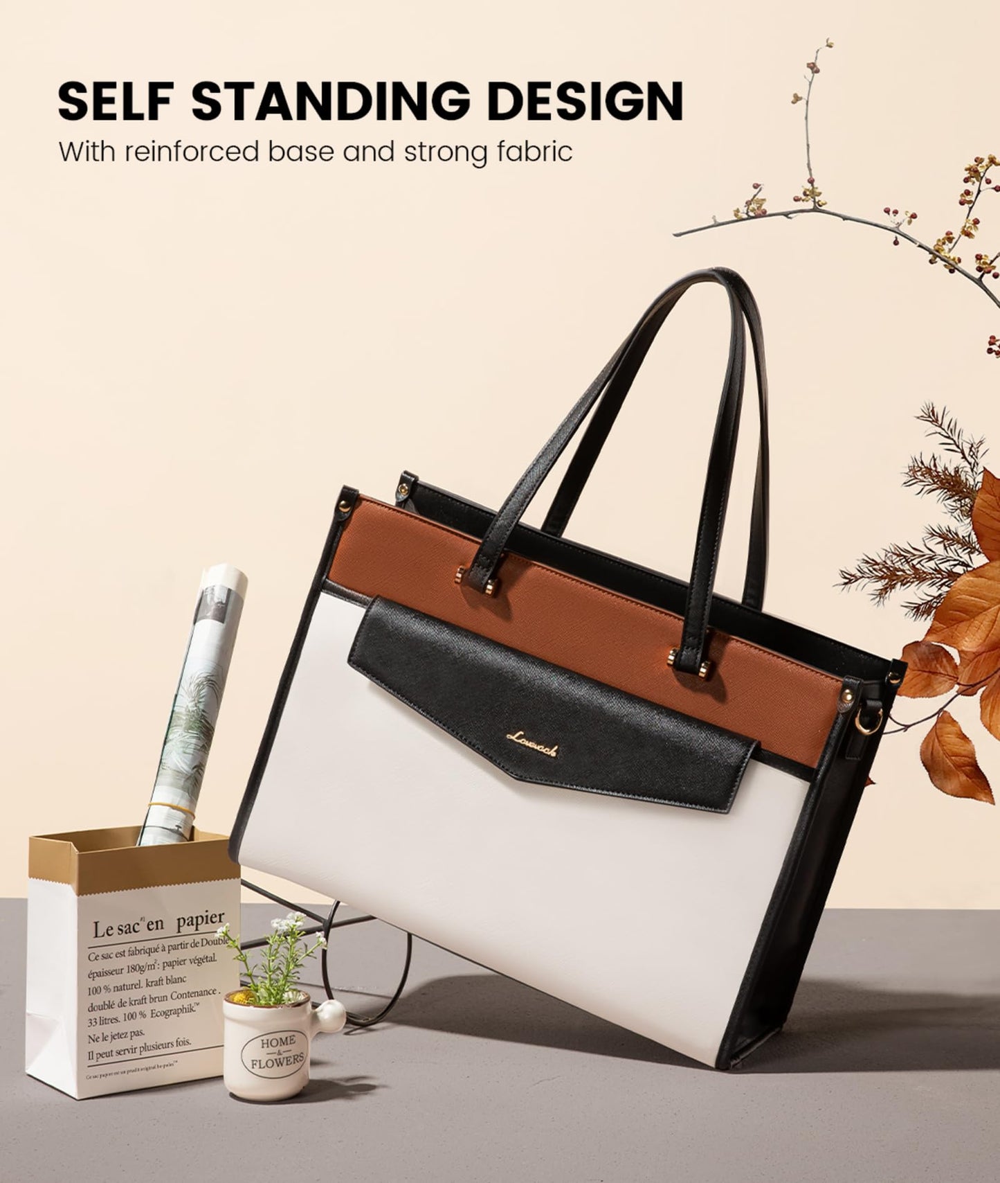 LOVEVOOK Laptop Bag for Women, 15.6'' Laptop Tote Purse 2-in-1 Professional Work Bag Business Briefcase with Clutch Purse, Waterproof Leather Computer Handbag for Teacher Office Travel