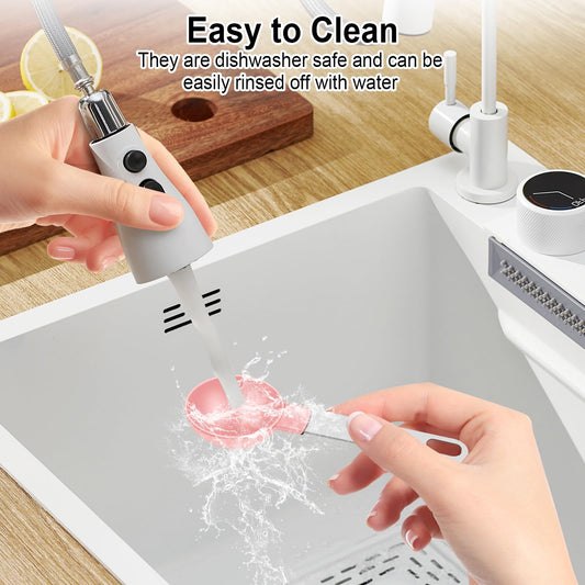 Measuring Cups and Spoons Set, 10 Pieces Nesting Measure Tools, Kitchen Essentials Gadgets with Stainless Steel Handle for Dry & Liquid Ingredient, Pink