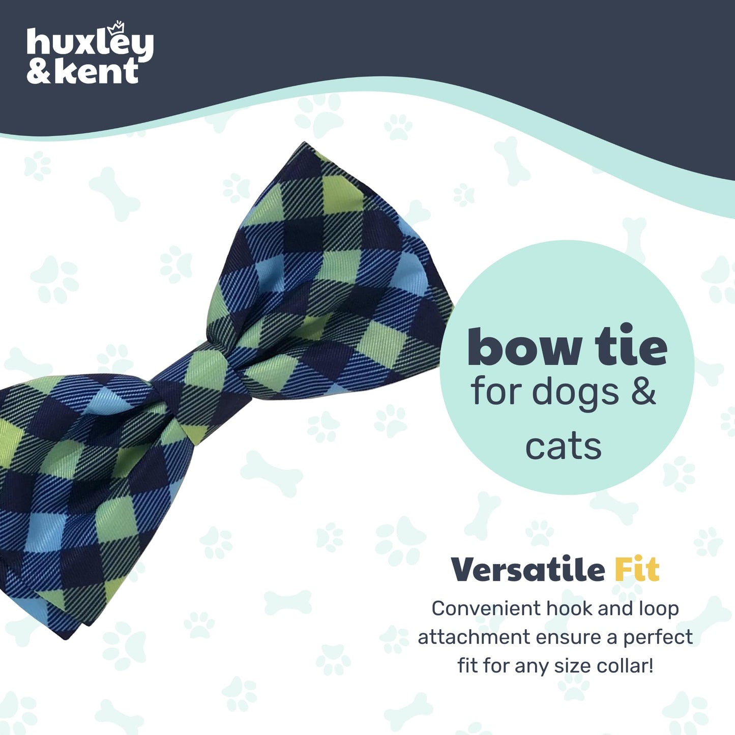 Huxley & Kent Pet Bow Tie for Dogs & Cats - Adjustable Collar Accessory - Cute & Comfortable for Holidays & Celebrations - Navy Check, Large