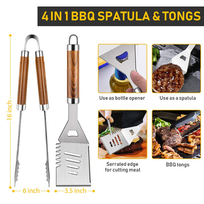 34Pcs Grill Accessories Grilling Gifts for Men, 16 Inches Heavy Duty BBQ Accessories, Stainless Steel BBQ Tools with Thermometer, Grill Mats for Backyard, BBQ Gifts Set for Men Women