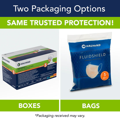 HALYARD FLUIDSHIELD 3 Disposable Procedure Mask w/SO Soft Lining and SO Soft Earloops, Pleat-Style, Orange, Level 3, 47107 (Box of 40)