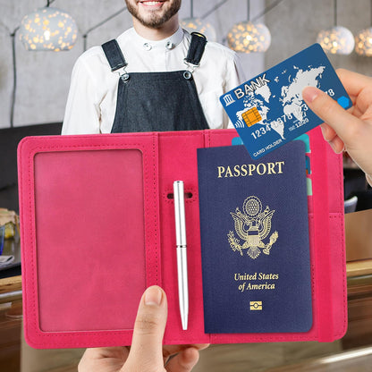 ACdream RFID BLOCKING Passport Holder Travel Wallet - Premium PU Leather Cover Passport book with Card Holder, Pen Slot, Keep Organization, and Travel Essentials for Women and Men,Hot Pink