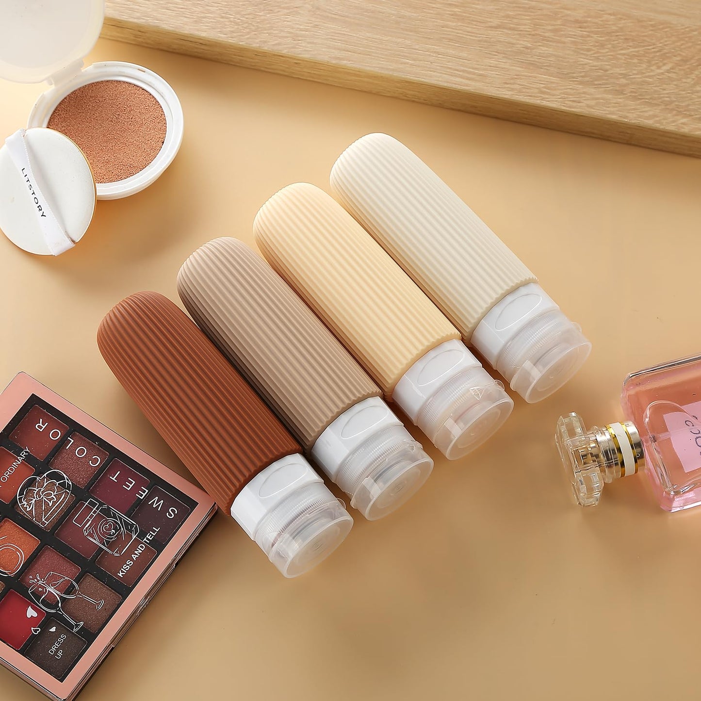 Mrsdry Travel Bottles for Toiletries, Tsa Approved 3oz Portable Travel Bottles, BPA Free Leak Proof Squeezable Silicone Travel Size Containers, Travel Accessories with Clear Toiletry Bag (4 Pack)