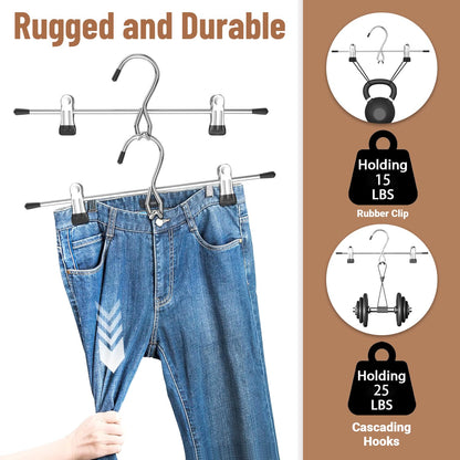 Pants Hangers Space Saving,Stackable Skirt Hangers with Clips, Hanging Closet Organizer and Storage,Clothes Hangers, College Dorm Essentials Apartment Essentials- 8 Pack