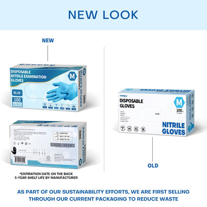 Medguy Powder-Free Nitrile Exam Gloves, 4.5 Mil, 100 Pcs Blue Disposable Latex-Free Food-Safe Medical Cleaning Cooking Gloves (Medium)