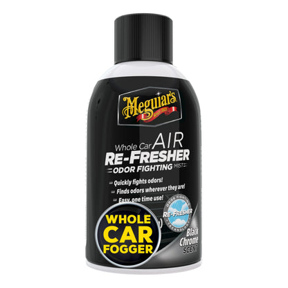 Meguiar's Whole Car Air Refresher, Car Odor Eliminator Spray Permanently Eliminates Unwanted Vehicle Odors Throughout Your Interior, Black Chrome Scent, 2 Oz Aerosol Canister