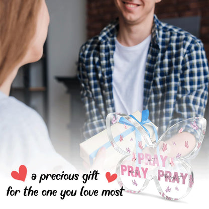 Pink Christian Gifts for Women, Religious Plaques Christian Woman Decor Gifts, Modern Home Office Room Bathroom Bedroom, Pray On It Over It Acrylic Sign for Teacher Boss Friend(Butterfly)
