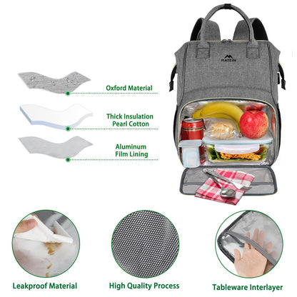 MATEIN Lunch Backpack, 15.6 Inch Insulated Cooler Bag with USB Port for Women Men, Water-Resistant Leak Proof Laptop Backpack Lunch Box Bag for Nurse Teacher Work Office Commute Travel Picnic, Grey