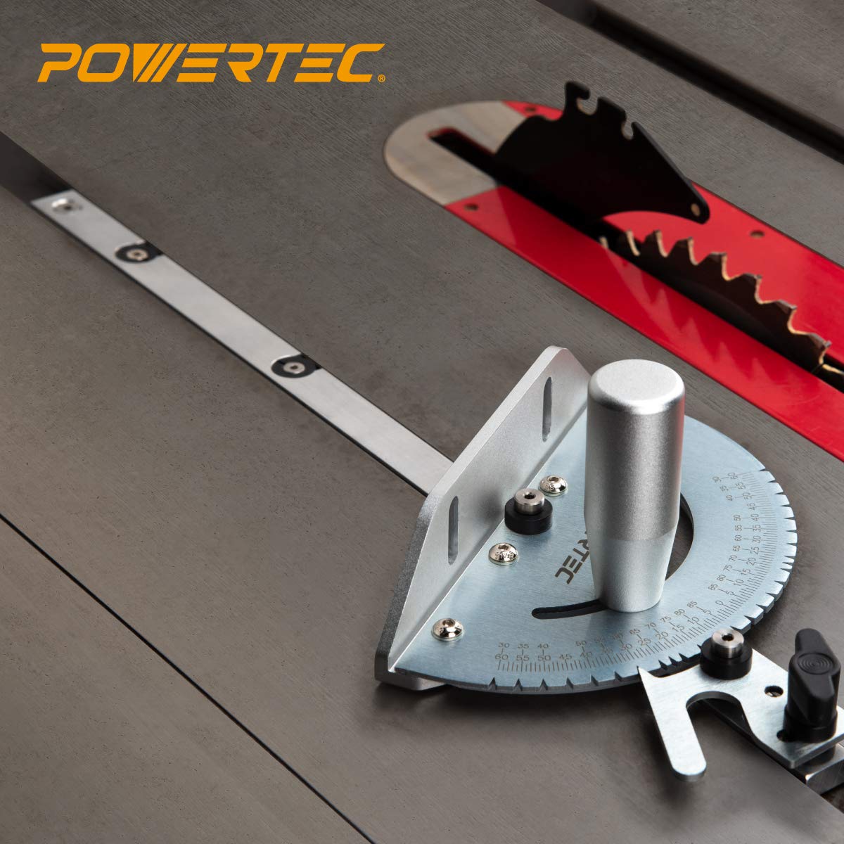 POWERTEC Universal Table Saw Miter Gauge and Aluminum Miter Bar, 27 Angle Stops Miter Gauge, Works w/Table Saws, Band Saw, Router Table (71142)