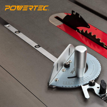 POWERTEC Universal Table Saw Miter Gauge and Aluminum Miter Bar, 27 Angle Stops Miter Gauge, Works w/Table Saws, Band Saw, Router Table (71142)