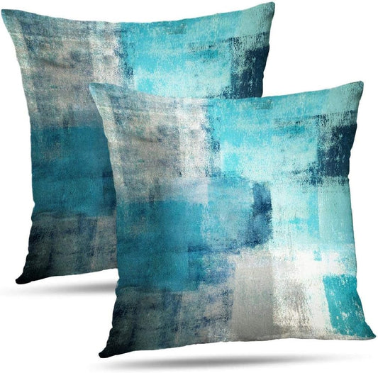 Alricc Set of 2 Turquoise and Grey Art Artwork Contemporary Decorative Gray Home Decorative Throw Pillow Covers Cushion Covers for Bedroom Sofa Living Room 18X18 Inches