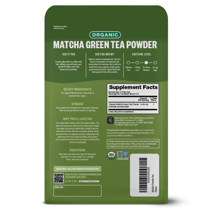 FGO Organic Matcha Green Tea Powder, Japanese Culinary Grade for Cooking, Baking, and Smoothies, 4 Ounce, Resealable Bag, Packaging May Vary (Pack of 1)