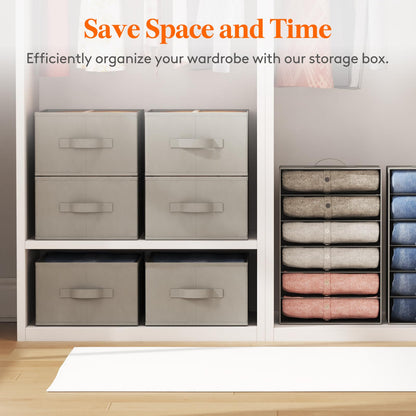Lifewit Wardrobe Clothes Organizer 6 Pack, Large Size 6 Grids Closet Jean Storage Bins with Handles and Support Boards, Foldable Drawer Dividers for Sweater, Pants, T-shirt, Hoodie, Dress, Grey