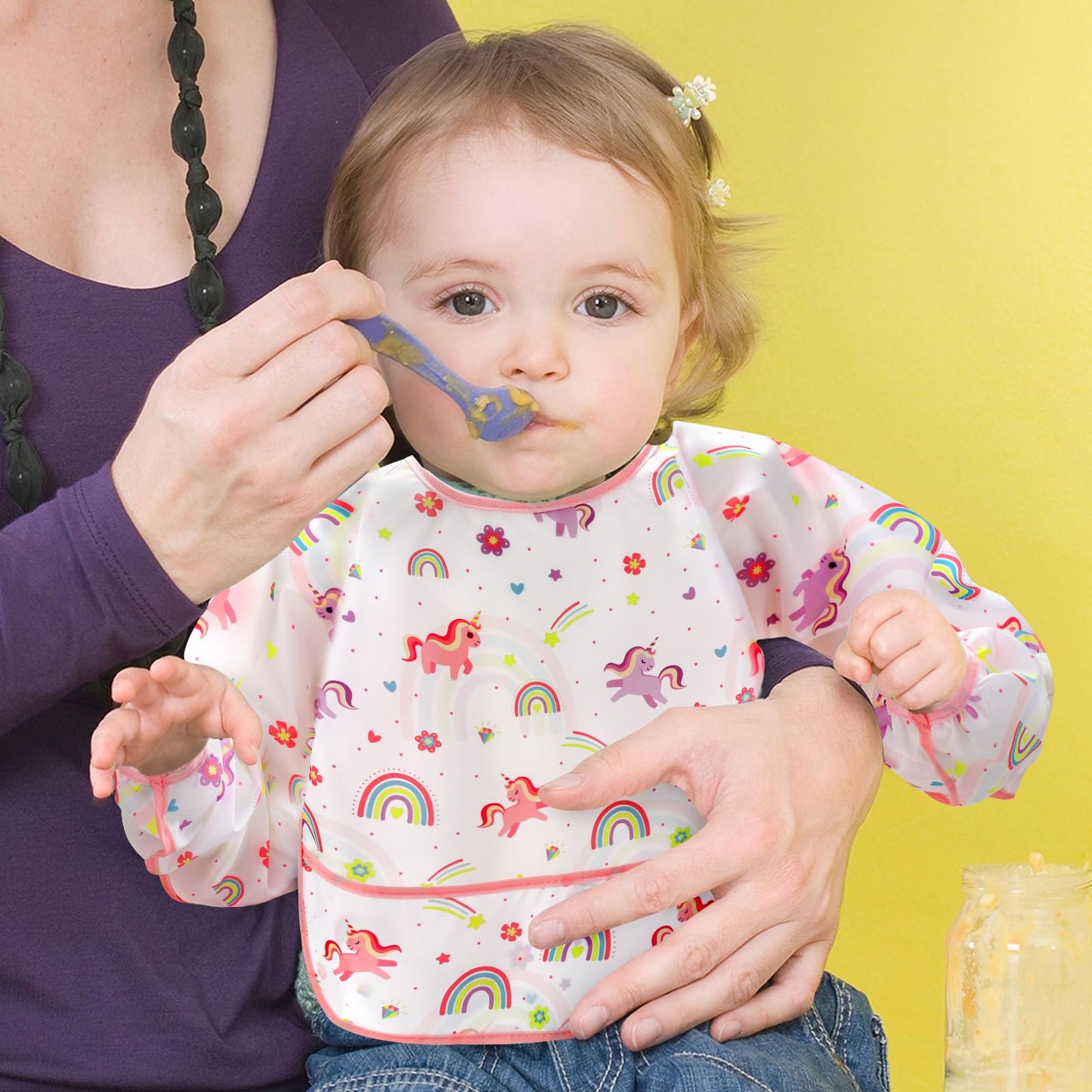 Accmor 4 Pack Long Sleeve Bibs, Baby Smock Waterproof Sleeved Bib Smock for Baby Toddler 6-24 Months