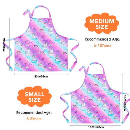 PASHOP 2 Pack Kids Apron Rainbow Unicorn Aprons With Pockets for Girls Boys Toddler Apron for Painting Cooking Baking