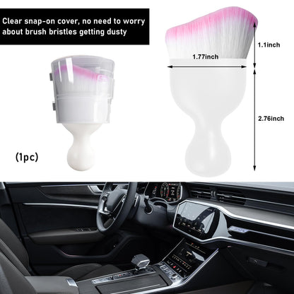 Ziciner Car Detailing Brush, Curved Soft Bristles Auto Removal Dust Collectors, Universal Vehicle Dashboard, Air Conditioner Vents etc Interior Cleaning Tool Accessory (White/White/Pink)