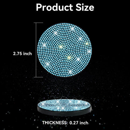 SINGARO Bling Cup Holder Coasters for Car, 2PCS Universal Non-Slip Cup Holder, Embedded Decorative Coasters, Shiny Crystal Car Interior Accessories Gifts for Women (Sky Blue)