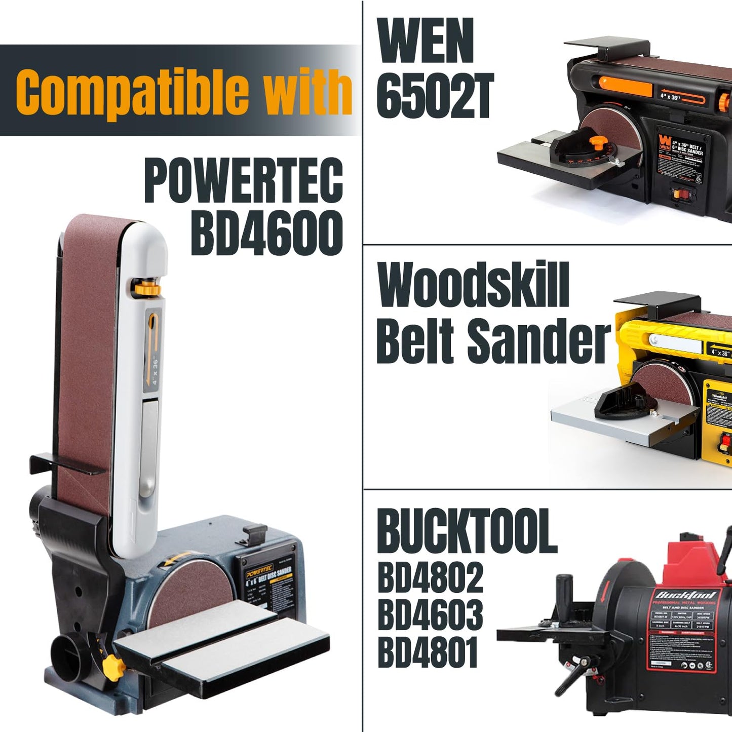 POWERTEC 10PK 4x36 Sanding Belts, 80 Grit Aluminum Oxide, 4 x 36 Inch Sanding Belts for Benchtop Belt and Disc Sander, Belt Sandpaper, Woodworking, Metalworking, Paint, Rust Removal (110680)