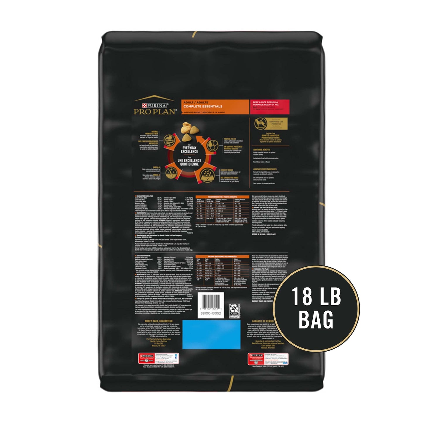 Purina Pro Plan High Protein Dog Food With Probiotics for Dogs, Shredded Blend Beef & Rice Formula - 18 lb. Bag