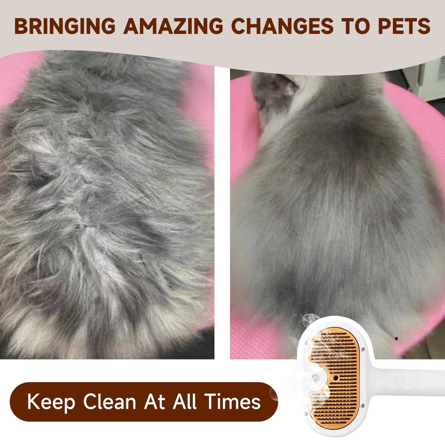 Pet Steam Brush for Dog & Cat – 3-in-1 Spray Hair Removal Comb – Steam for Shedding & Grooming – Water Brush for Long & Short Haired Pets – Spritz Defur Comb – Includes Waterless Shampoo