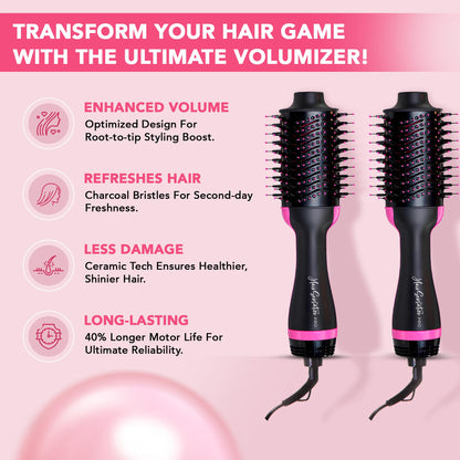 Hair Sensation Pro Blow Dryer Brush, 4 in 1 Styling Tools with ION Generator and Ceramic Coating for Fast Drying Hair Types, Pink