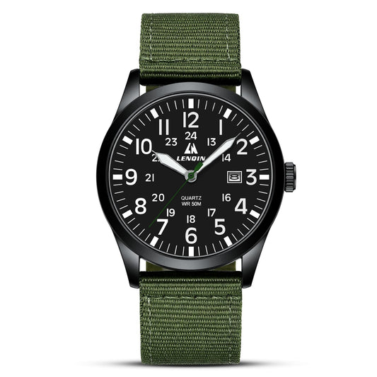LN LENQIN Mens Watches Unisex Military Sport Nylon Strap Stylish Luminous Fashion Analog Quartz Watch for Men Waterproof Army Tactical Casual Wristwatch
