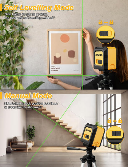 Nikotek Laser Level with Tripod, Self-Leveling Green Beam Horizontal and Vertical Cross-Line Laser for Home Decoration Carrying Pouch, Battery Included