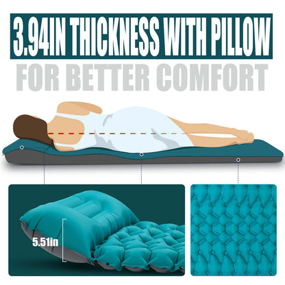AKSOUL Camping Sleeping Pad with Pillow: Extra Thick 3.9 inch Ultralight Self Inflating Air Mat, Compact Lightweight Insulated Inflatable Sleep Mattress for Backpacking, Camp, Hiking, Tent